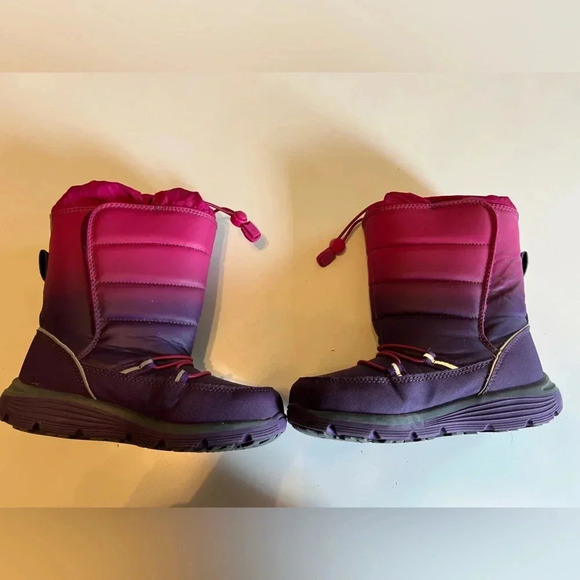 Lands End Girls Pink Purple Snow Winter Boots Size 1 GUC - Picture 2 of 8